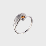 Adjustable Crystal Feather Birthstone Ring