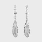 Silver Crystal Feather Drop Earrings