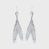 Silver Gemstone Dangly Feather Earrings