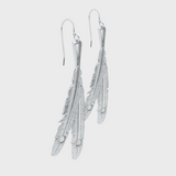 Silver Gemstone Dangly Feather Earrings
