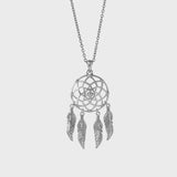 Silver Lakota Feather Dreamcatcher Necklace