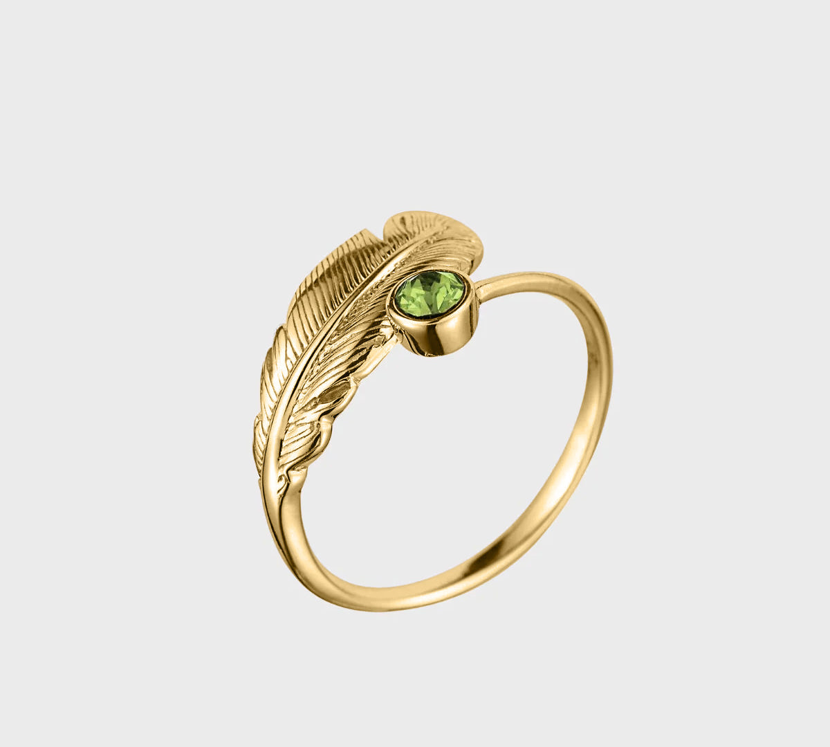Adjustable Crystal Feather Birthstone Ring - August