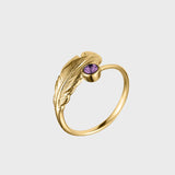 Adjustable Crystal Feather Birthstone Ring - February