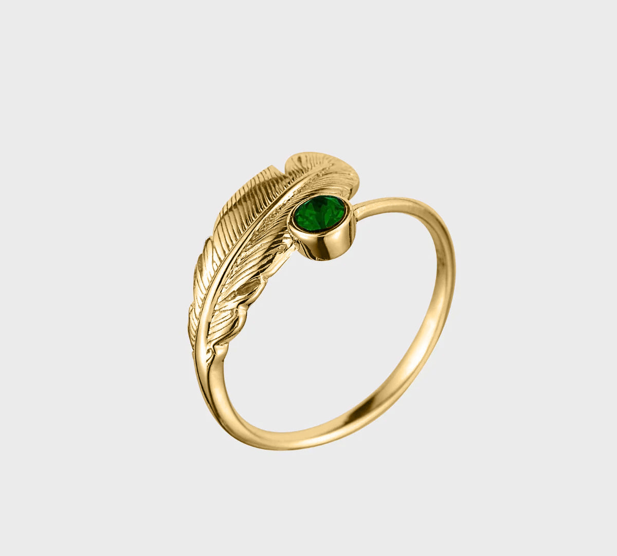 Adjustable Crystal Feather Birthstone Ring - May