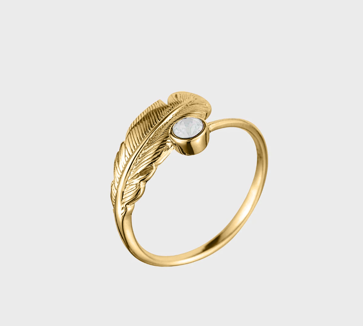 Adjustable Crystal Feather Birthstone Ring - October