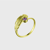 Adjustable Crystal Feather Birthstone Ring