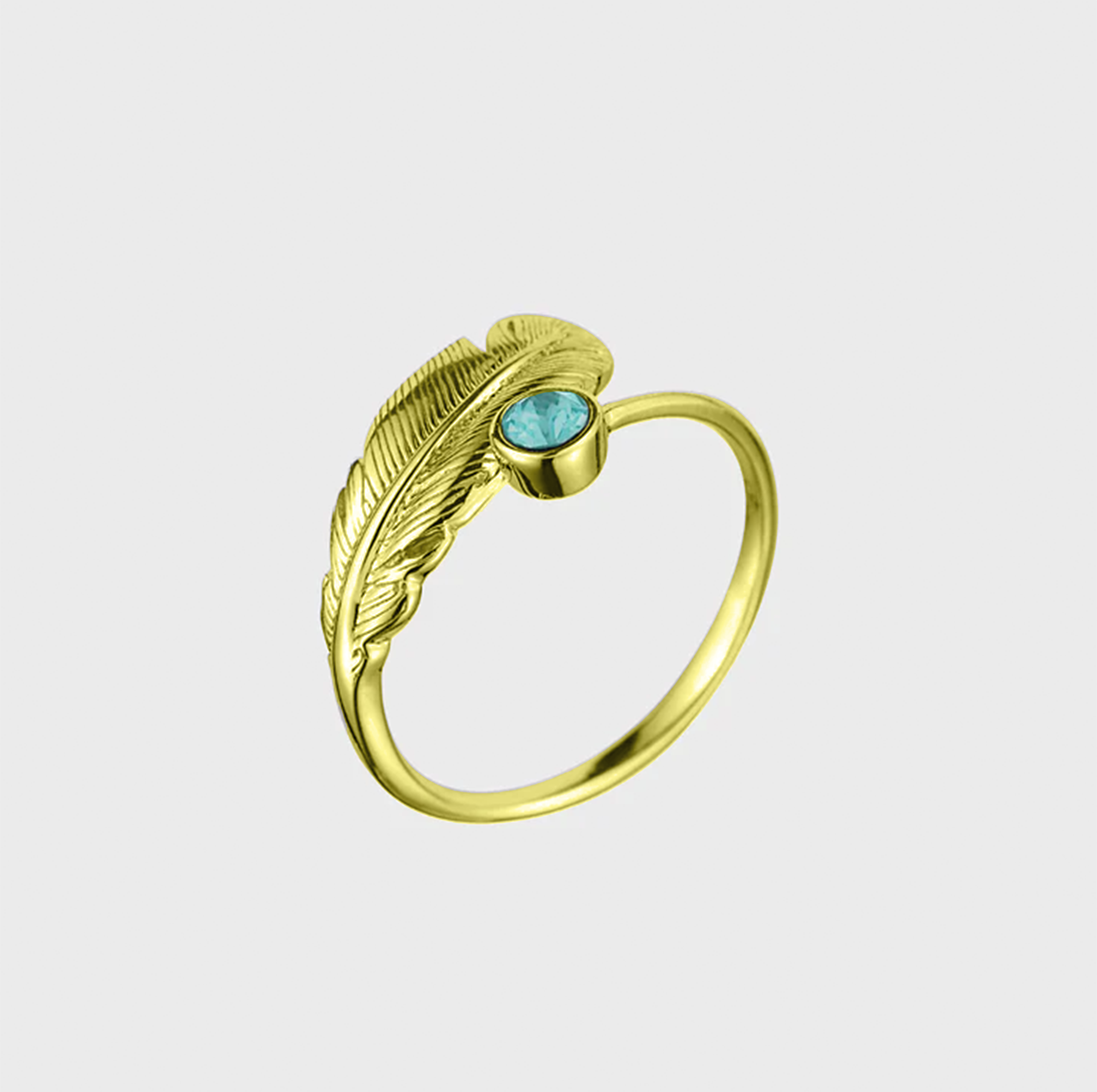 Adjustable Crystal Feather Birthstone Ring