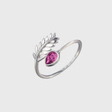 Adjustable Silver & Crystal Leaf Birthstone Ring - February