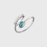 Adjustable Silver & Crystal Leaf Birthstone Ring - March