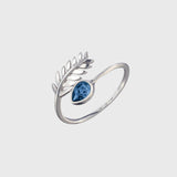 Adjustable Silver & Crystal Leaf Birthstone Ring - September