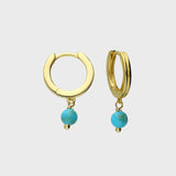 Turquoise Drop Ribbed Huggie Earrings