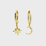 Moon and Star Huggie Earrings