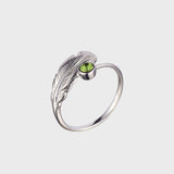Adjustable Crystal Feather Birthstone Ring - August