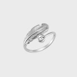 Adjustable Crystal Feather Ring