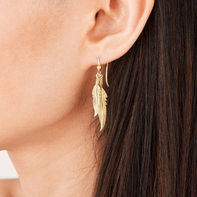 18ct Yellow Gold Dual Plume Earrings