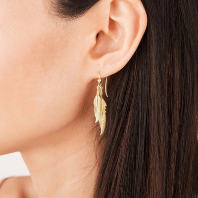 9ct Yellow Gold Dual Plume Earrings
