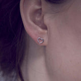 Silver Hollow Heart Stud Earrings