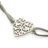 Adjustable Filigree Heart Friendship Cord Bracelet