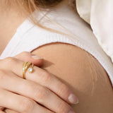 Adjustable Crystal Feather Ring
