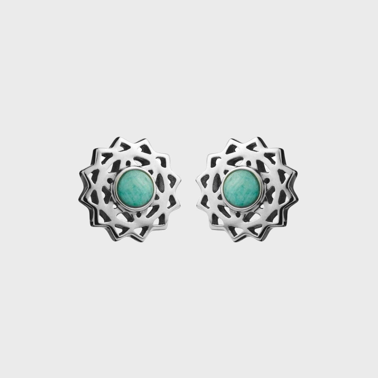 Silver & Amazonite Heart Chakra Stud Earrings
