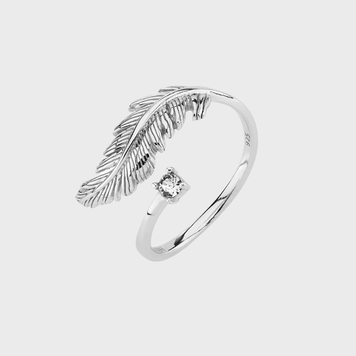 Adjustable Silver Crystal Spirit Feather Ring