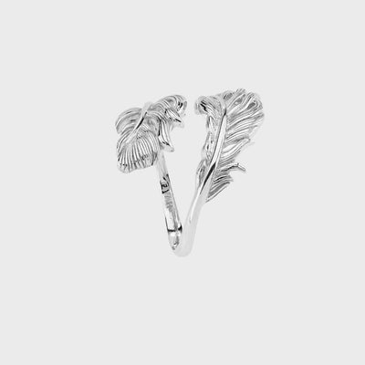 Adjustable Silver Floating Feather Ring