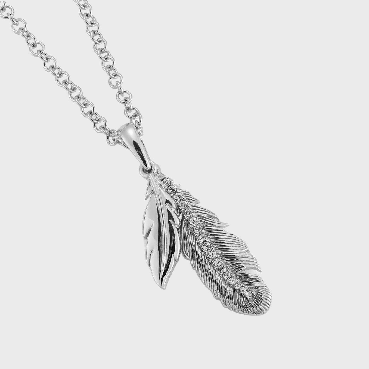 Silver Crystal Feather Necklace