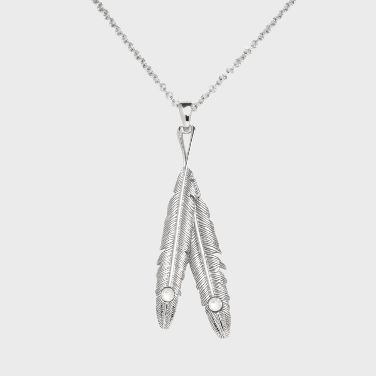 Silver Gemstone Feather Necklace