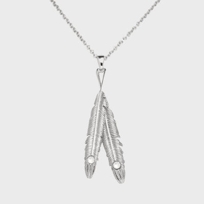 Silver Gemstone Feather Necklace