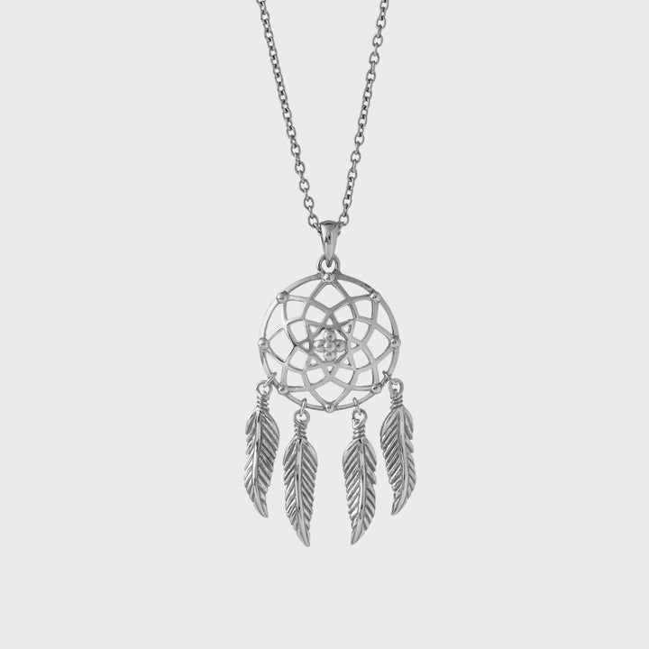 Silver Lakota Feather Dreamcatcher Necklace