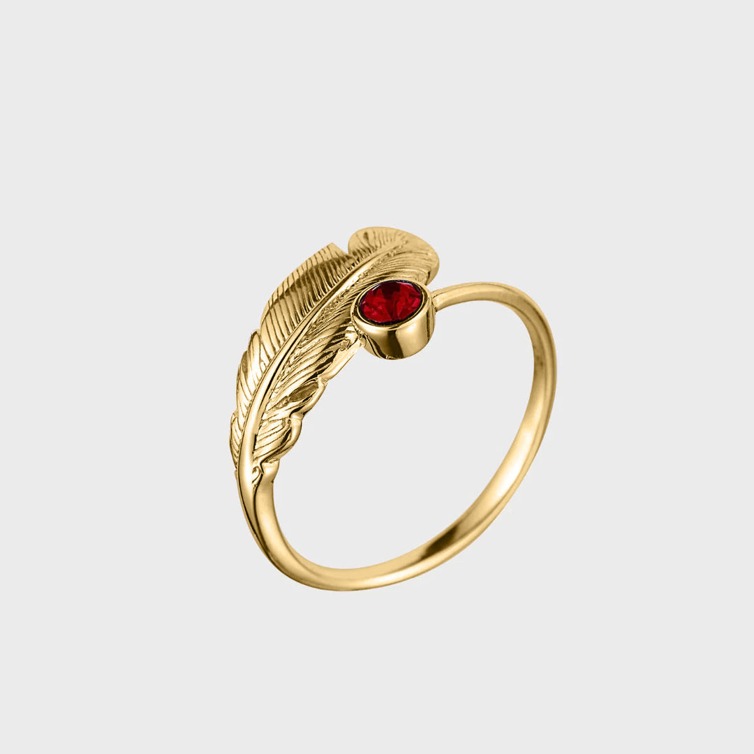 Adjustable Crystal Feather Birthstone Ring - July