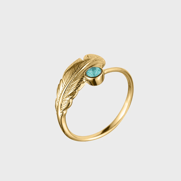 Adjustable Crystal Feather Birthstone Ring - March