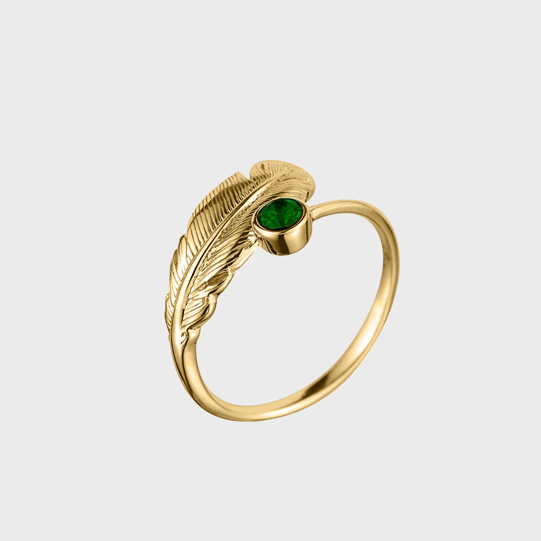 Adjustable Crystal Feather Birthstone Ring - May