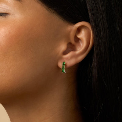 Emerald Glass Huggie Earrings