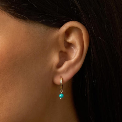 Turquoise Drop Ribbed Huggie Earrings