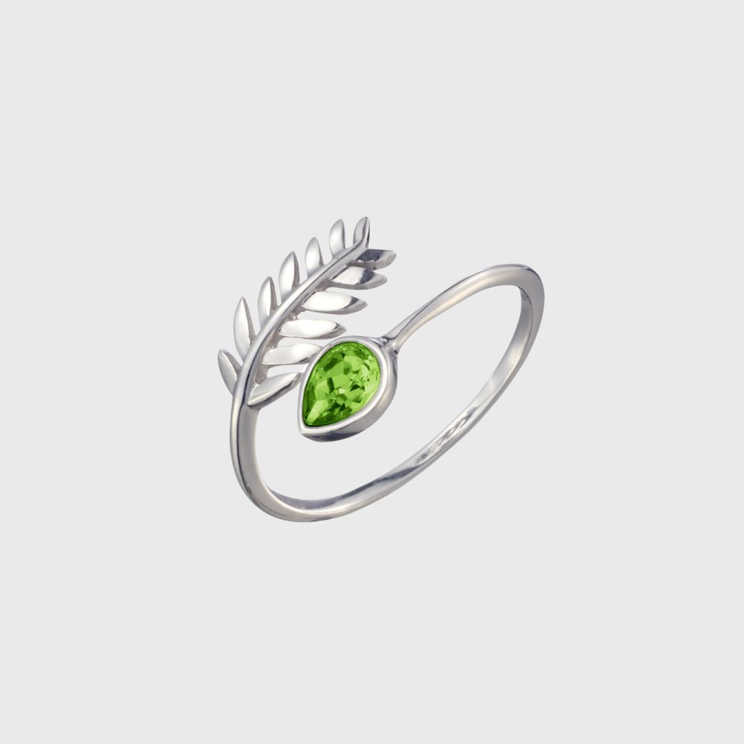 Adjustable & Crystal Leaf Birthstone Ring August