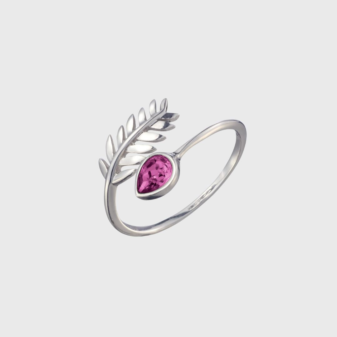 Adjustable & Crystal Leaf Birthstone Ring February