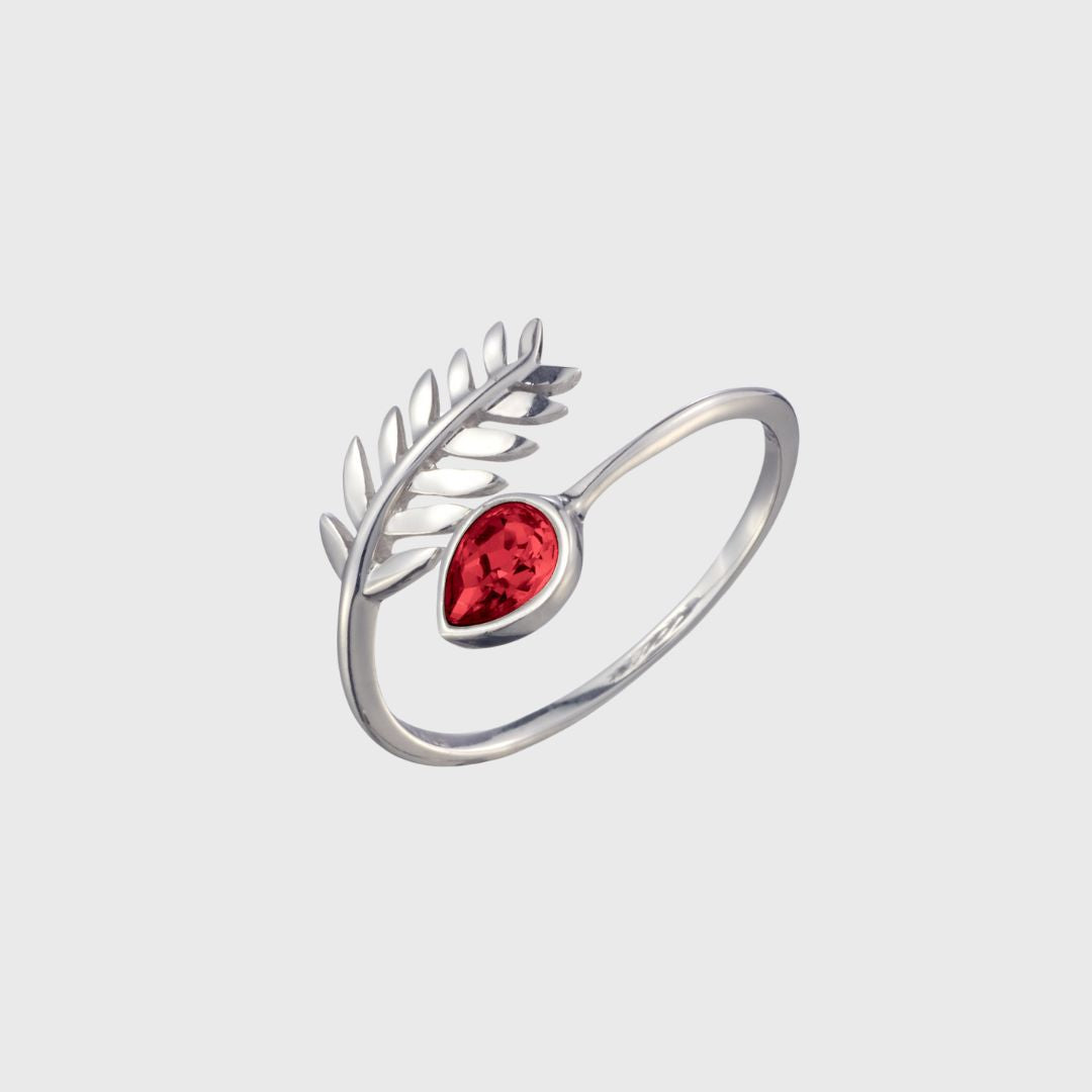 Adjustable & Crystal Leaf Birthstone Ring July