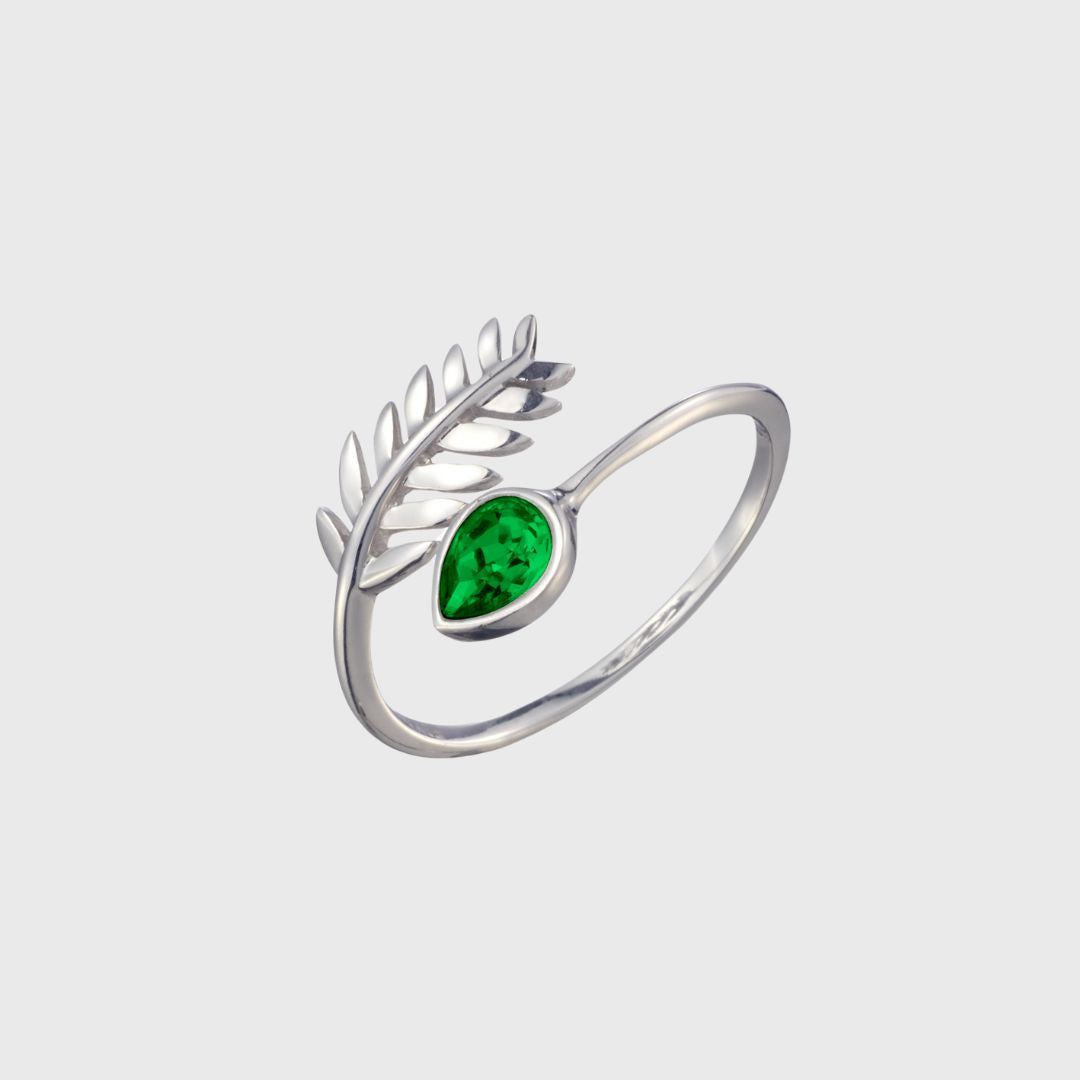 Adjustable & Crystal Leaf Birthstone Ring May