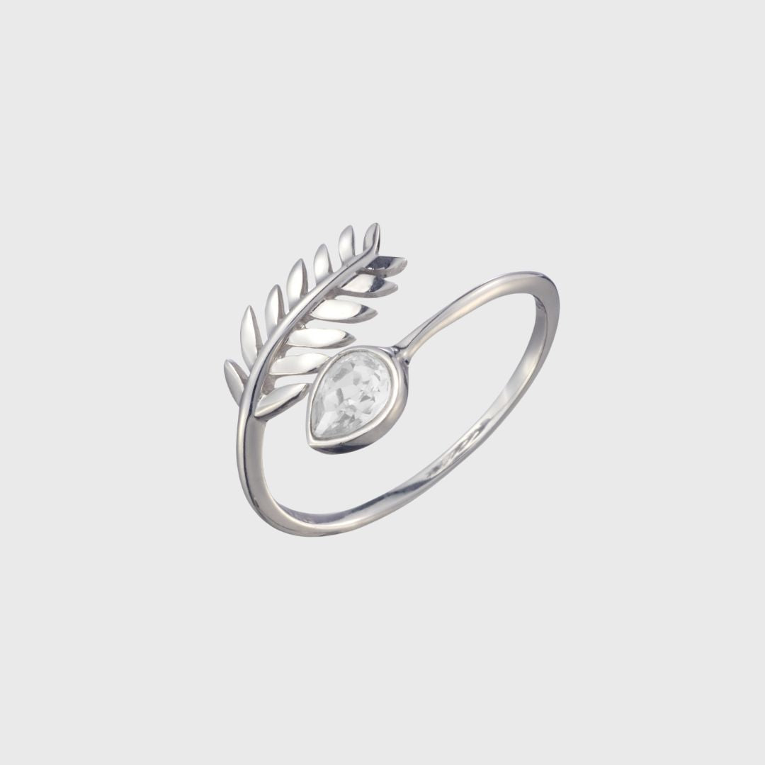 Adjustable & Crystal Leaf Birthstone Ring October