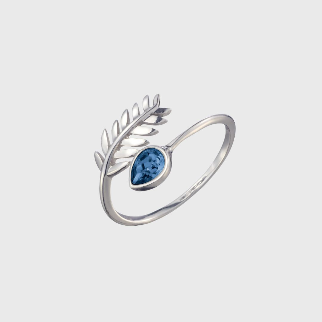Adjustable & Crystal Leaf Birthstone Ring September
