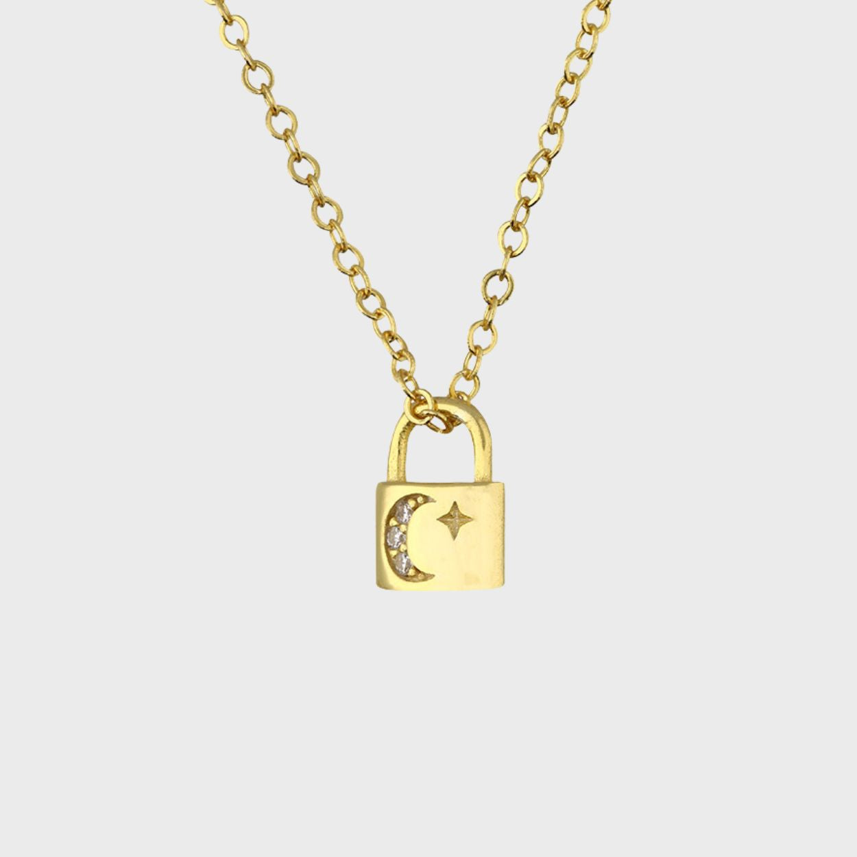 Moon and Star Padlock Necklace