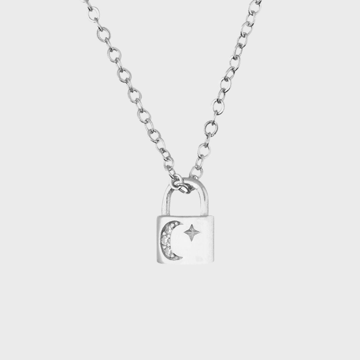Moon and Star Padlock Necklace