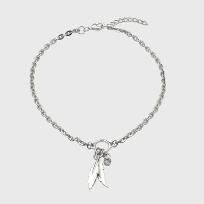 Silver Gemstone Dual Feather Anklet
