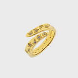 Gold plated ring with gemstone accents in moon and star shapes 