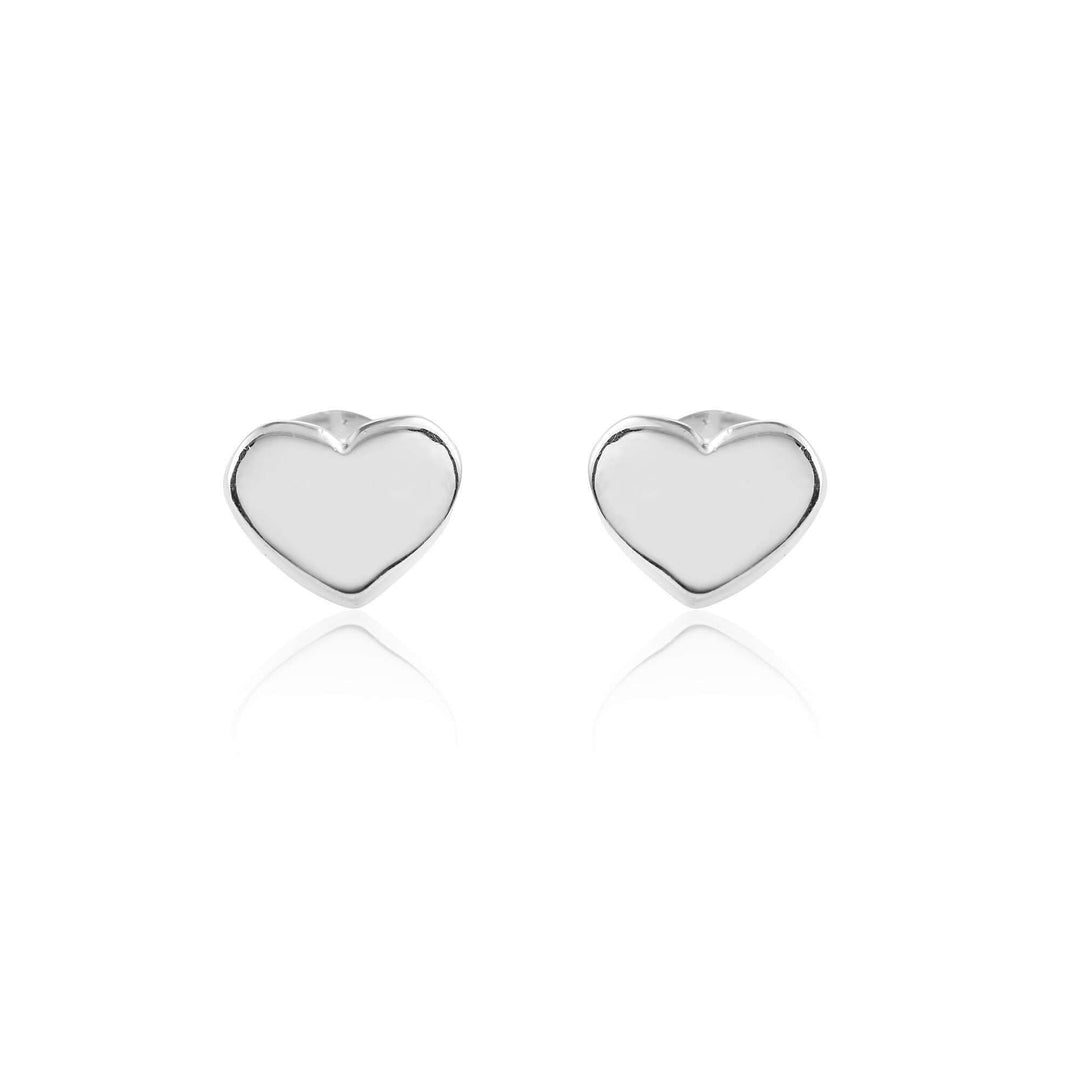 Silver Full Heart Stud Earrings