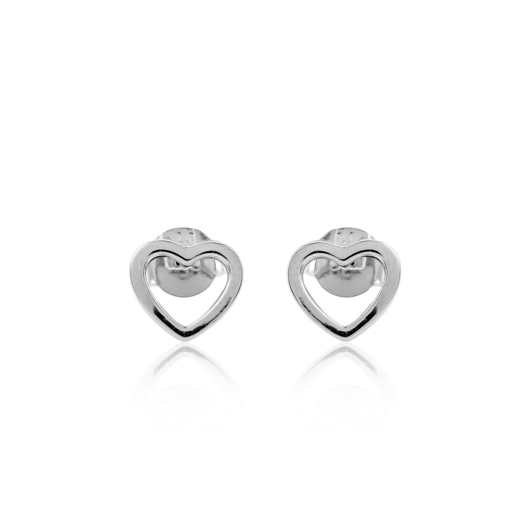 Silver Hollow Heart Stud Earrings