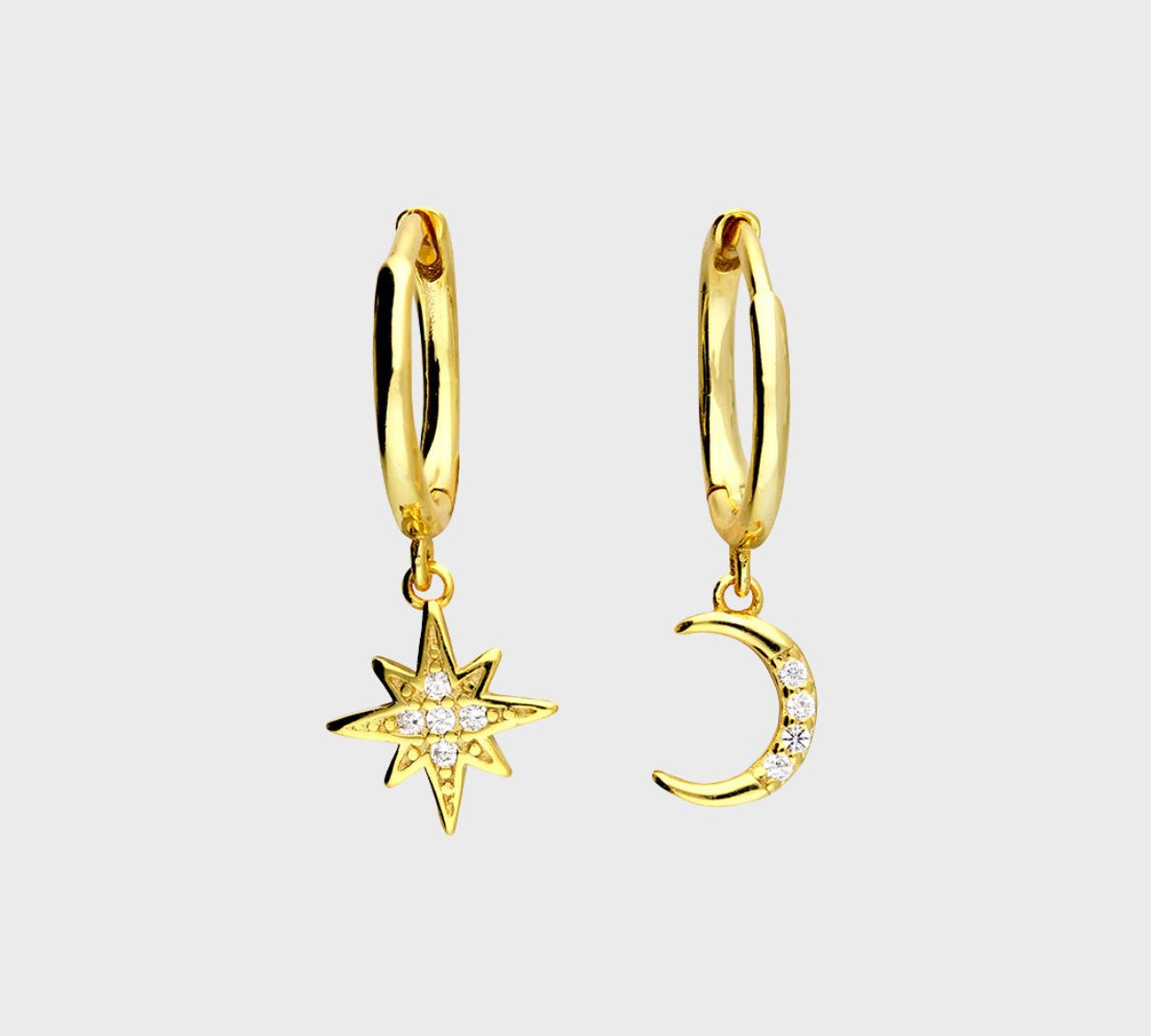 Moon and Star Huggie Earrings