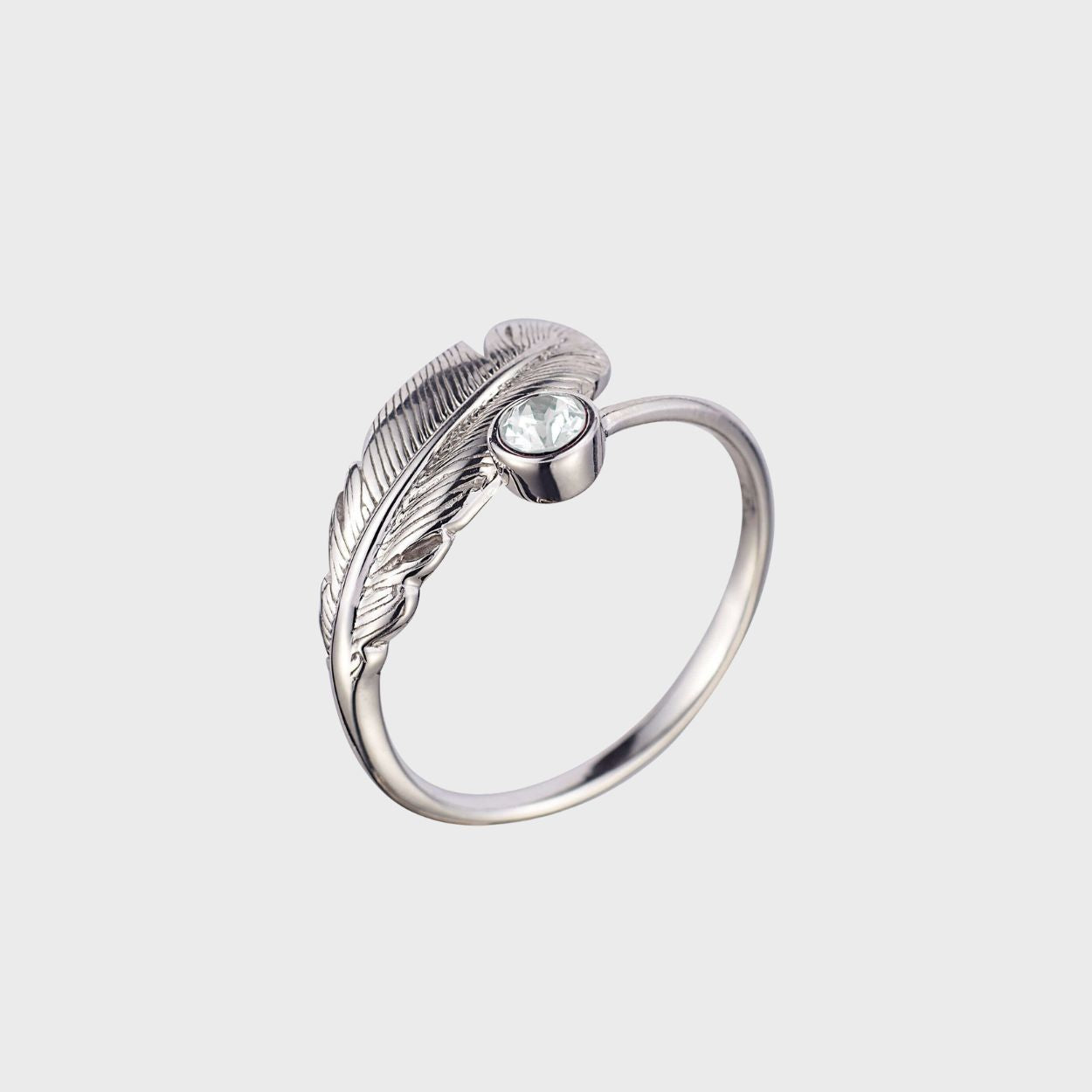 Adjustable Crystal Feather Birthstone Ring - April
