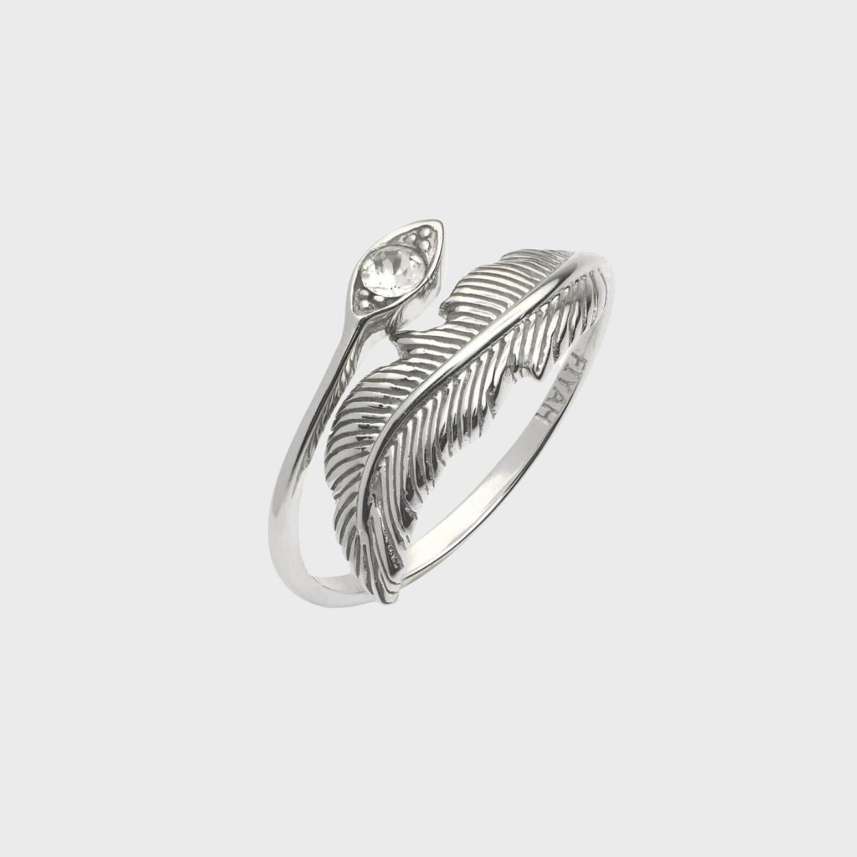 Adjustable Silver Crystal Eye Feather Ring